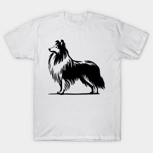 This is a simple black ink drawing of a Sheltie dog T-Shirt